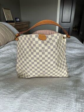 Louis Vuitton Damier Azur Checkered Shoulder Bag in Cream and Tan